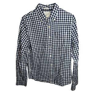 NWT Abercrombie&fitch Muscle Long Sleeve Checkered Blue and White Collard Top